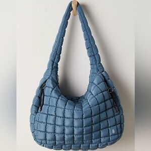 NWT Free People FP Movement Quilted Carryall Tote Bag Skyline Blue Shoulder Gray